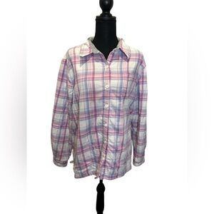 L. L. Bean women's pink/purple‎ plaid XL button down fleece lined shacket